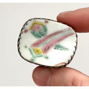 Japanense Handmade Green & White Ceramic Oval Trinket | jewelry | Ring Box